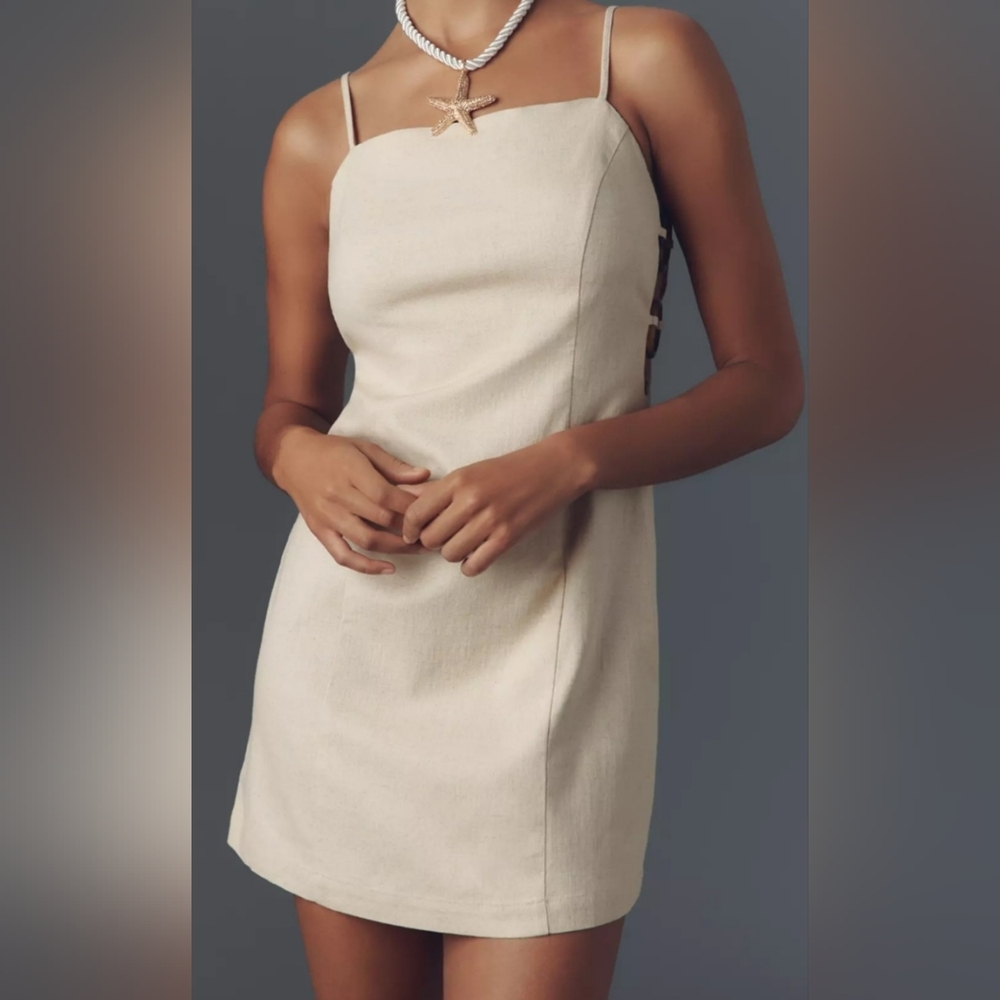 By Anthropologie Smocked Linen Blend Mini Dress NWT Size XS
